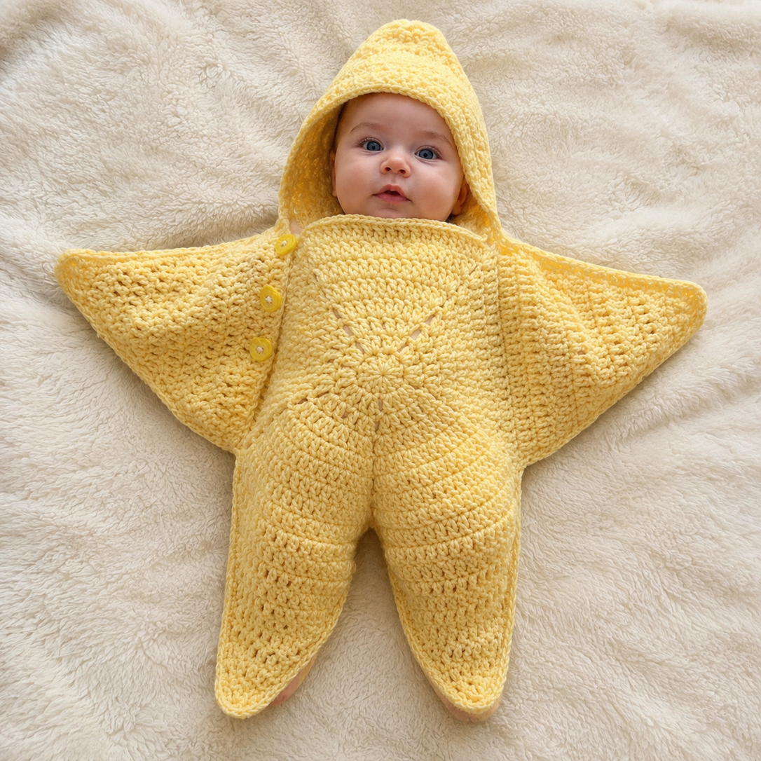 Sunny Star – Handmade Crochet Star Baby Sleep Sack