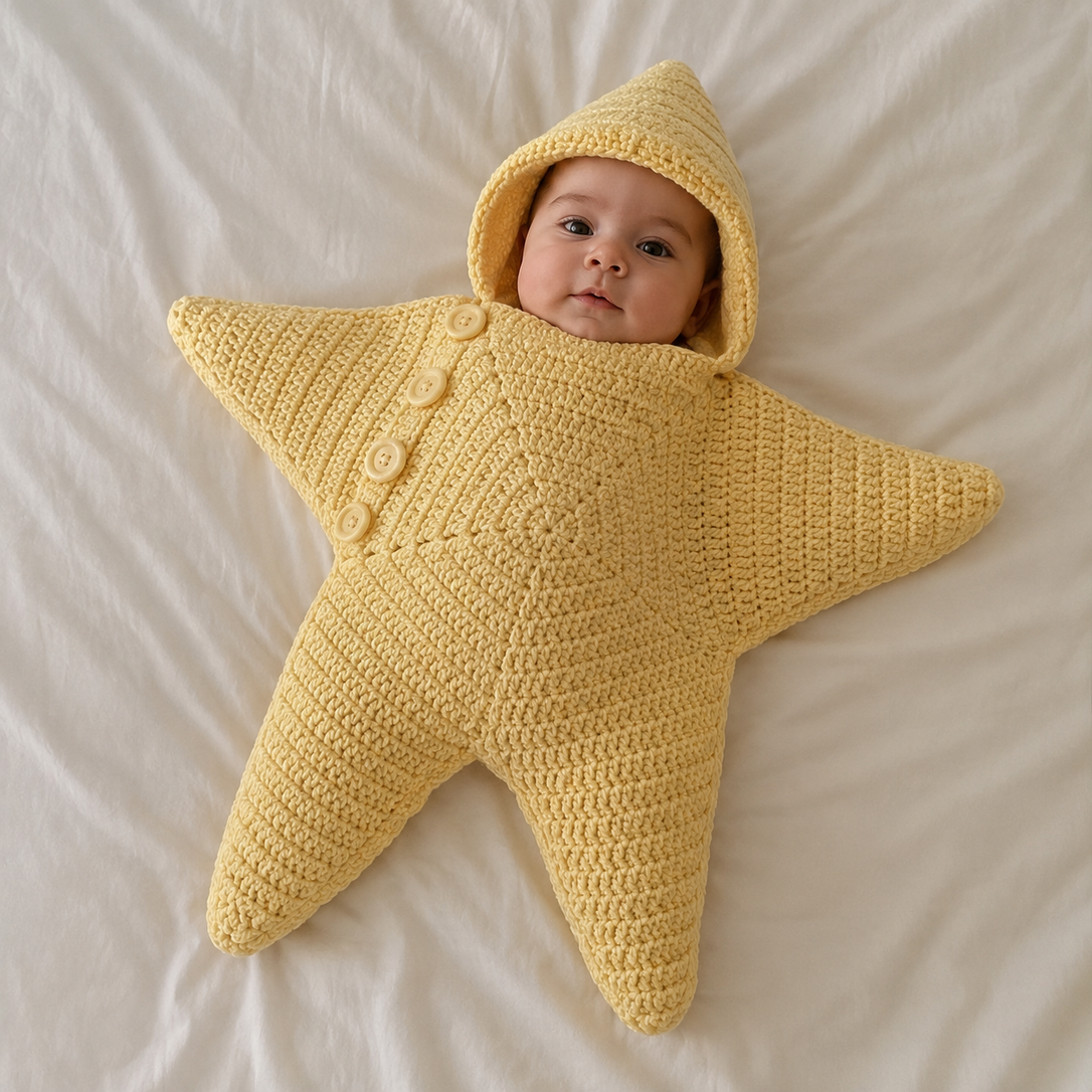 Sunny Star – Handmade Crochet Star Baby Sleep Sack