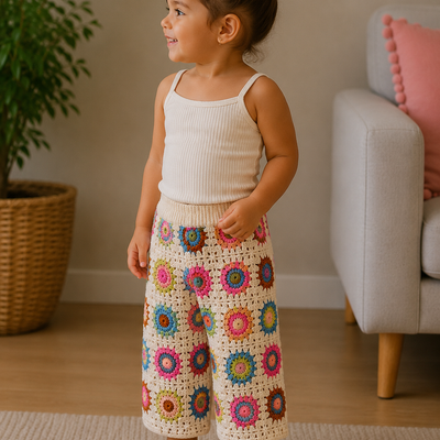Colorful Floral Mosaic – Crochet Kids’ Pants