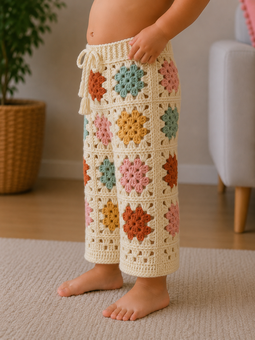 Floral Mosaic – Crochet Kids’ Pants