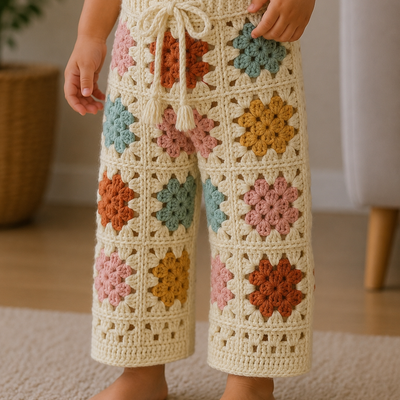 Floral Mosaic – Crochet Kids’ Pants