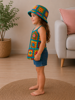 Colorful Mosaic – Crochet Kids’ Top, Hat &amp; Bag Set