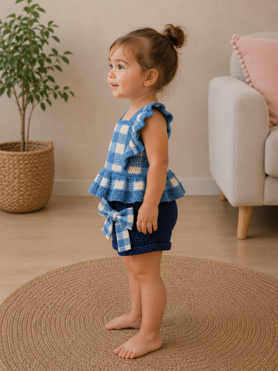 Blue Check Elegance – Crochet Kids’ Set