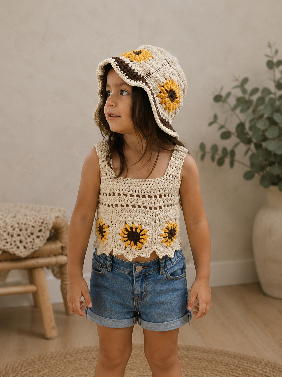 Sunflower Summer – Crochet Kids’ Top &amp; Hat Set
