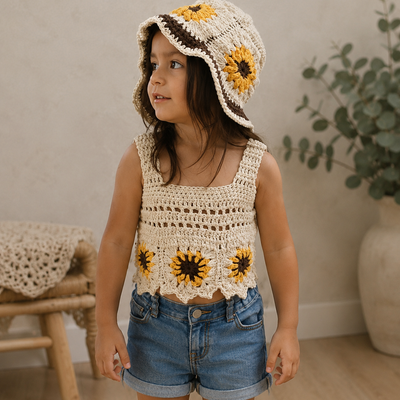 Sunflower Summer – Crochet Kids’ Top &amp; Hat Set