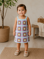 Blue Floral Mosaic – Crochet Girls’ Dress