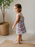 Blue Floral Mosaic – Crochet Girls’ Dress