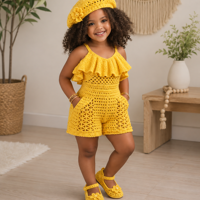 Sunny Bloom Crochet Romper Set