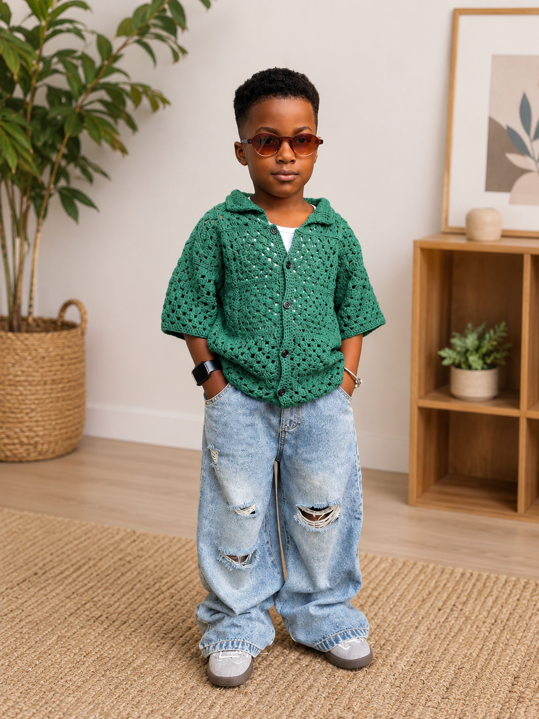 Emerald Breeze Crochet Shirt