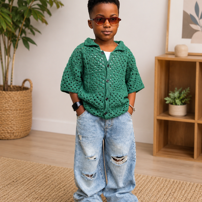 Emerald Breeze Crochet Shirt