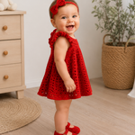 Crochet Baby Girl Red Dress Set (Headband & Shoes Included)