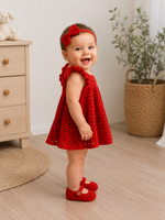 Crochet Baby Girl Red Dress Set (Headband & Shoes Included)
