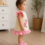 Crochet Flamingo Baby Girl Dress Set (Shoes & Hair Accessory Included)