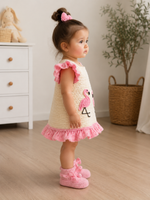Crochet Flamingo Baby Girl Dress Set (Shoes & Hair Accessory Included)