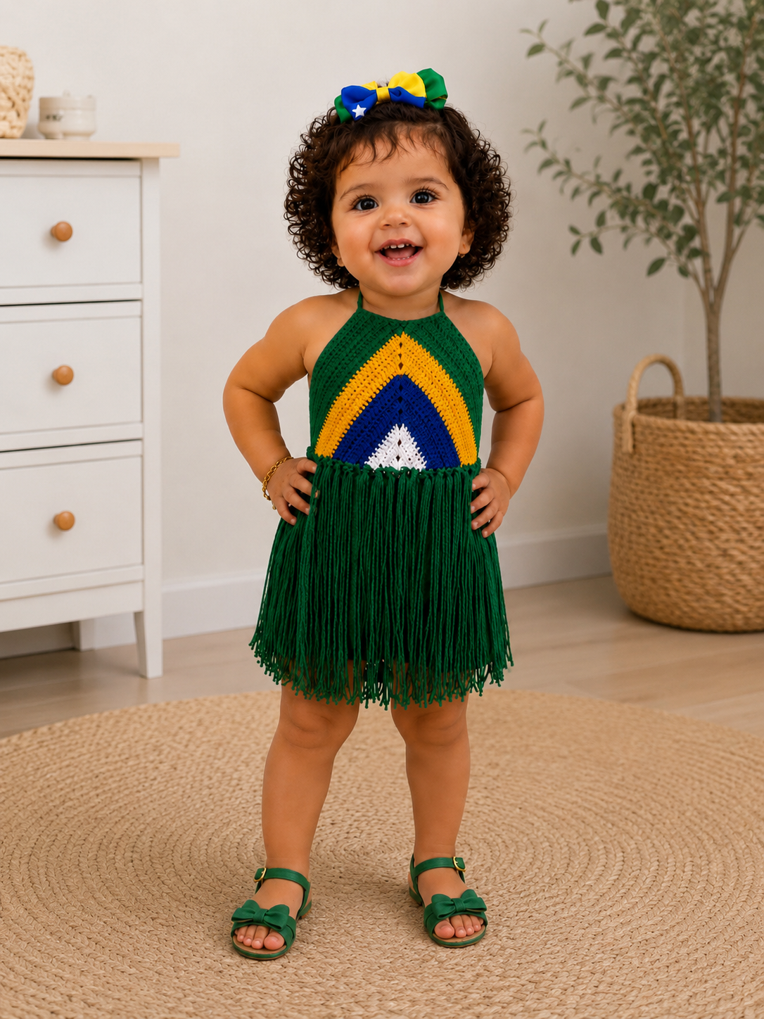 Brazil-Inspired Crochet Fringe Dress Set (Hair Accessory & Sandals Included)