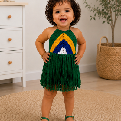 Brazil-Inspired Crochet Fringe Dress Set (Hair Accessory & Sandals Included)