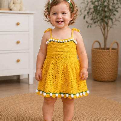 Sunflower Crochet Baby Dress Set