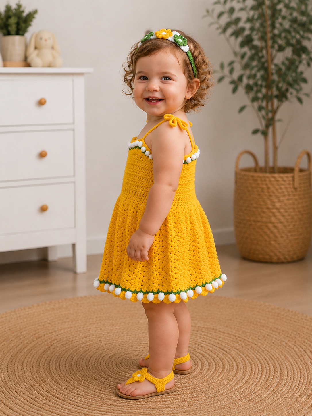 Sunflower Crochet Baby Dress Set