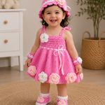 Pink Blossom Crochet Baby Dress Set