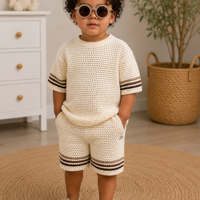 Classic White Crochet Boys Summer Set