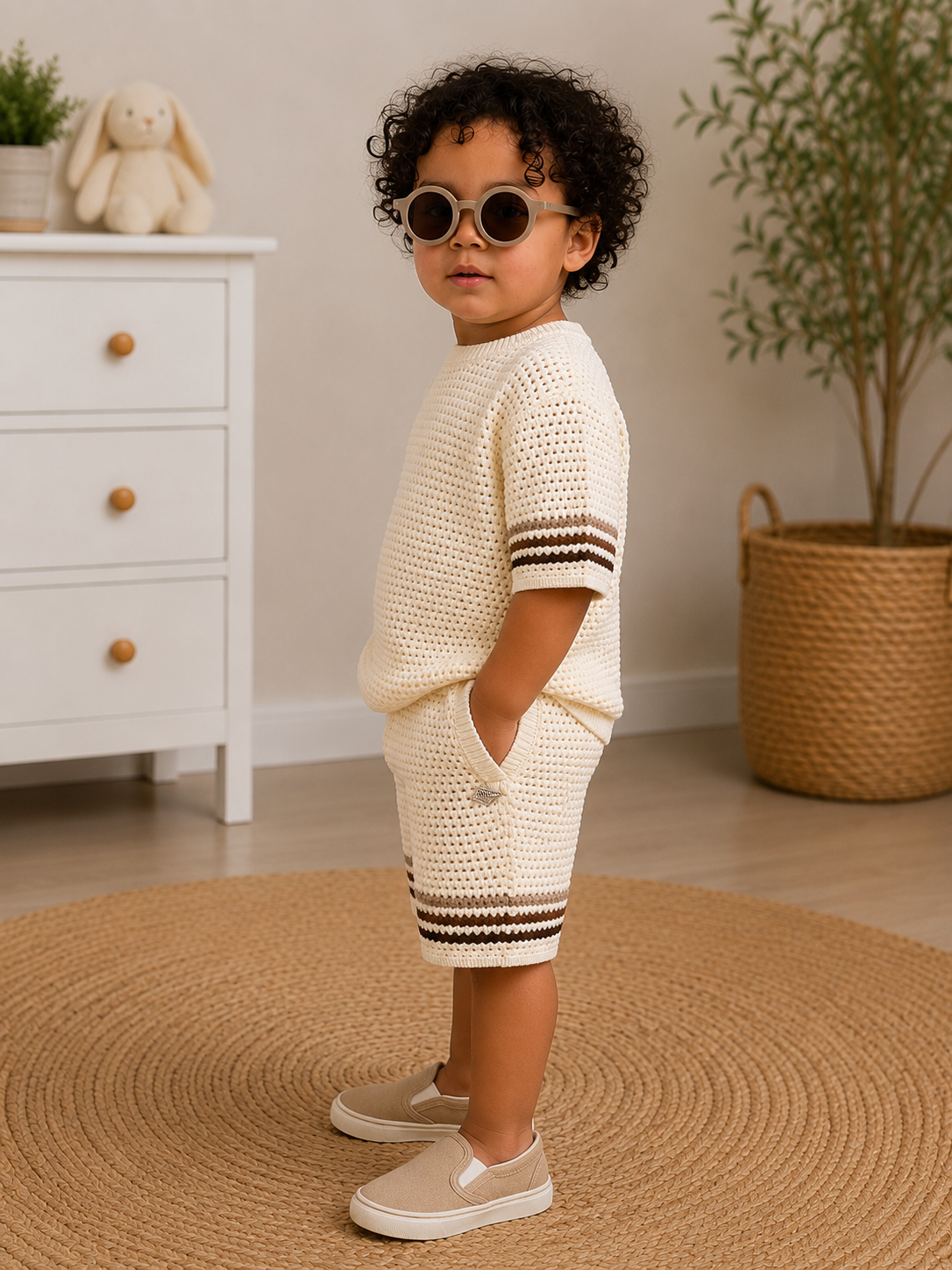 Classic White Crochet Boys Summer Set
