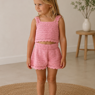Elegant Pink Crochet Summer Set