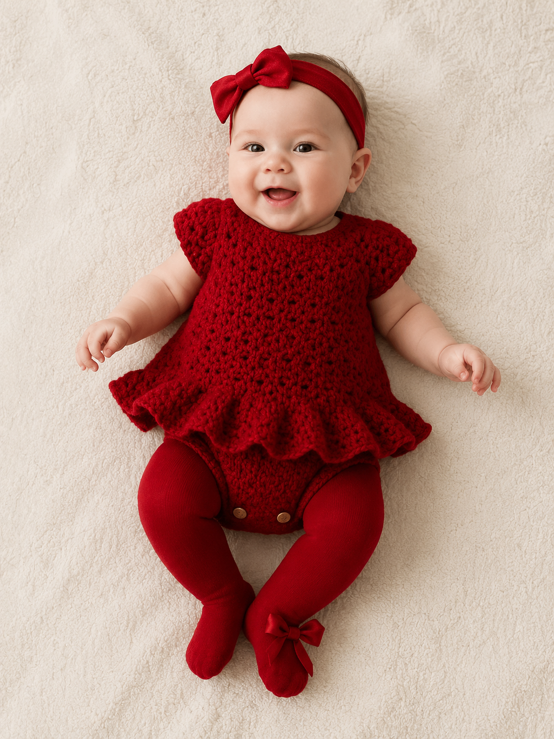 Red Petal – Crochet Baby Romper Dress
