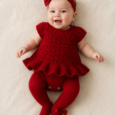 Red Petal – Crochet Baby Romper Dress