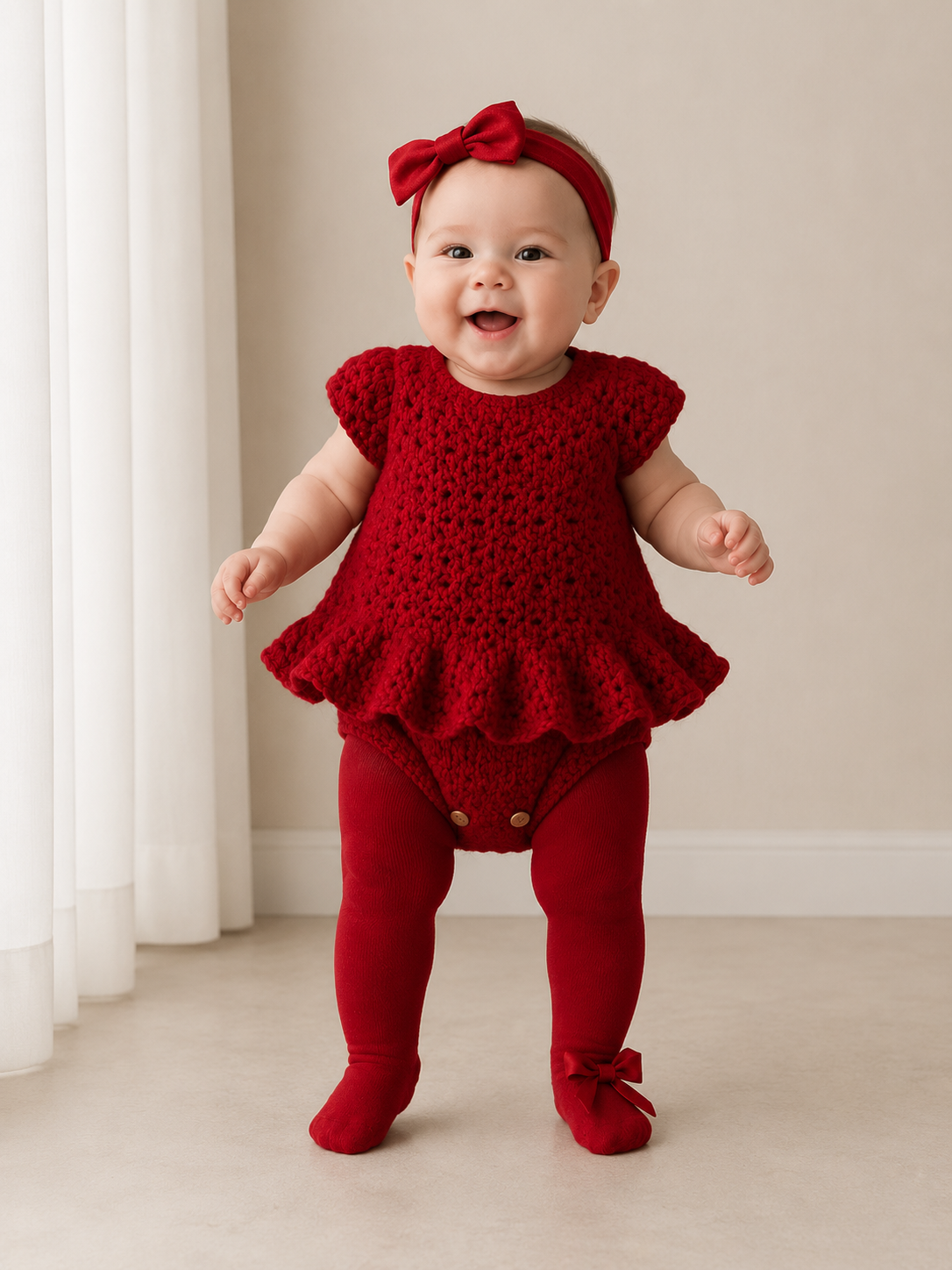 Red Petal – Crochet Baby Romper Dress