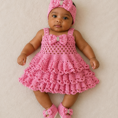 Pink Pearl – Crochet Baby Dress