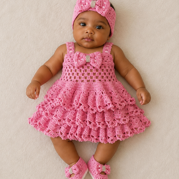 Pink Pearl – Crochet Baby Dress