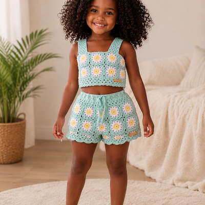 Mint Blossom – Crochet Girls’ Set