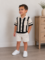 Crochet Polo Shirt – White & Black Striped