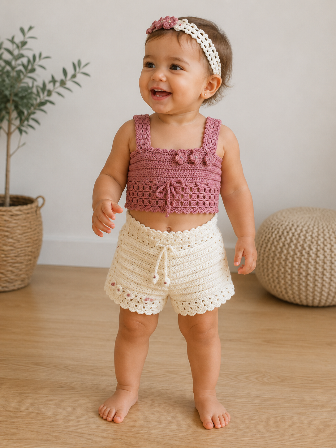 Crochet Baby Girl Set (Top, Shorts & Headband)