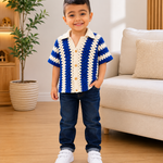 Crochet Polo Shirt – Royal Blue & White