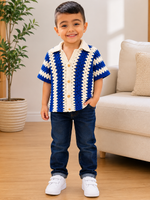 Crochet Polo Shirt – Royal Blue & White