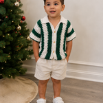 Crochet Polo Shirt – Green & White