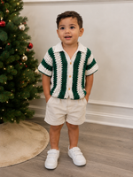 Crochet Polo Shirt – Green & White