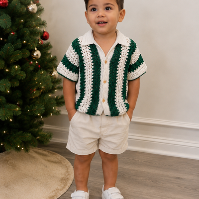 Crochet Polo Shirt – Green & White