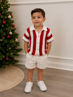 Crochet Polo Shirt – Burgundy & White