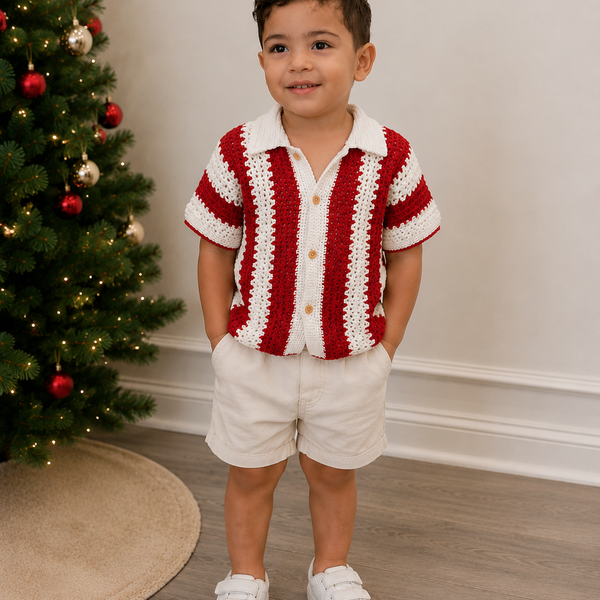 Crochet Polo Shirt – Burgundy & White