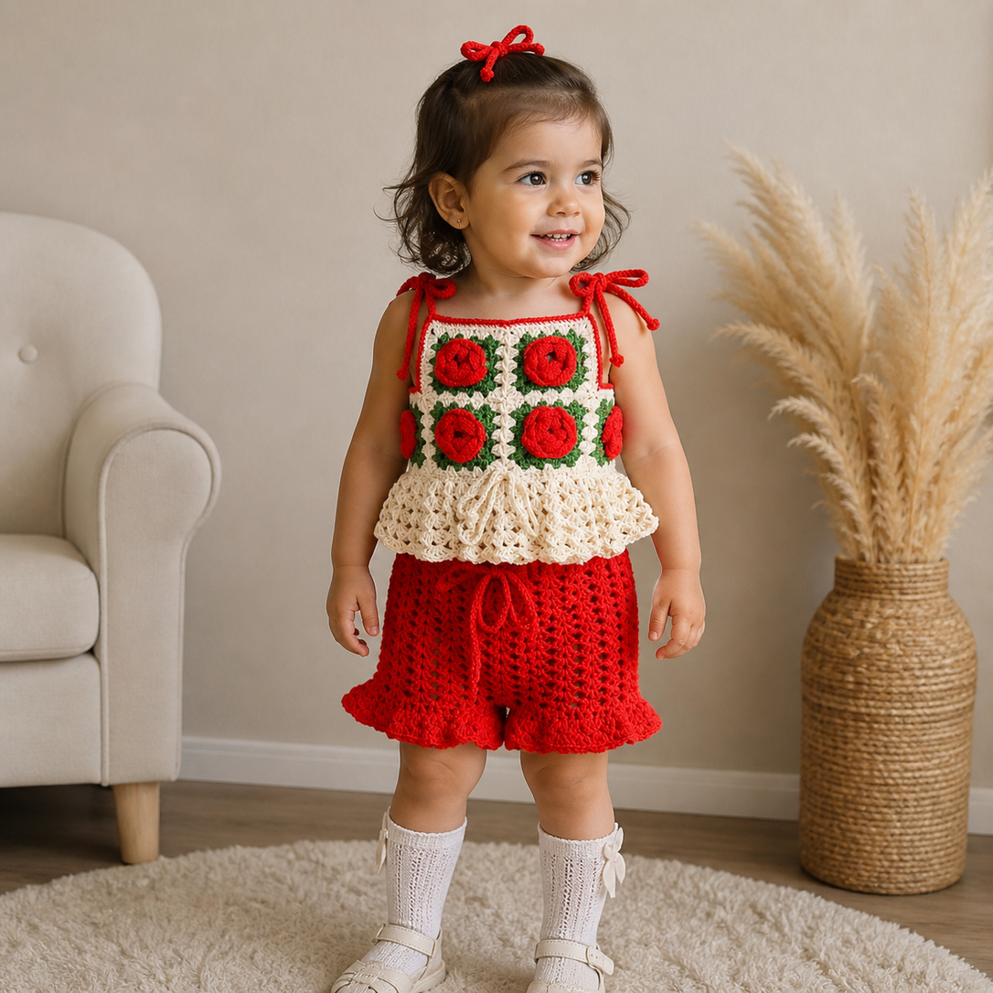 Floral Top and Red Shorts Outfit