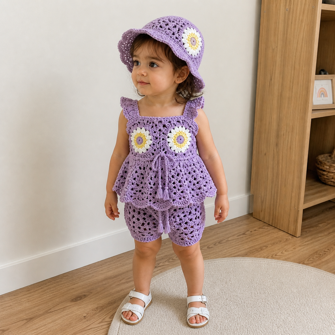 Lavender Floral Outfit with Hat