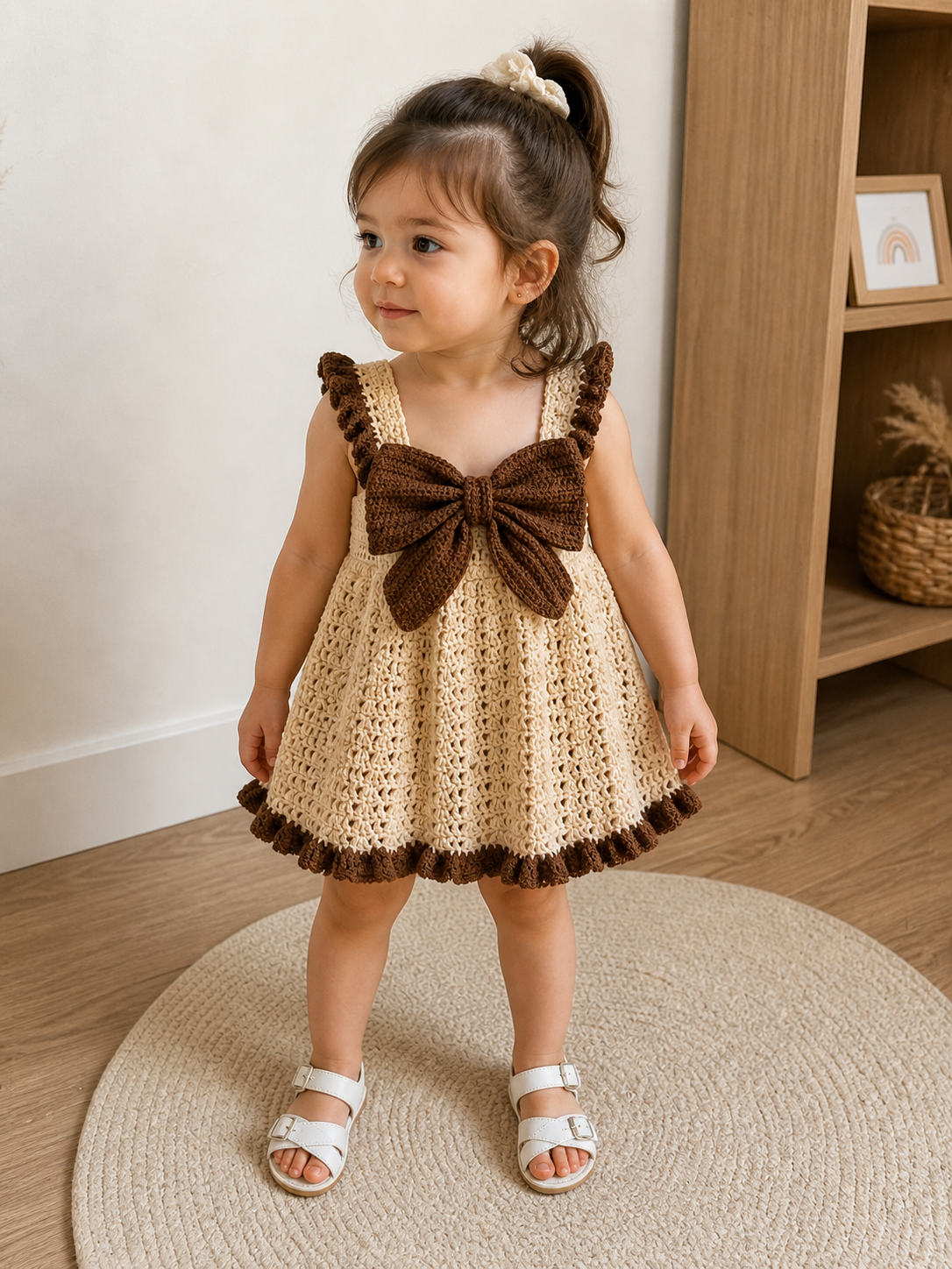 Beige and Brown Bow Detail Outfit
