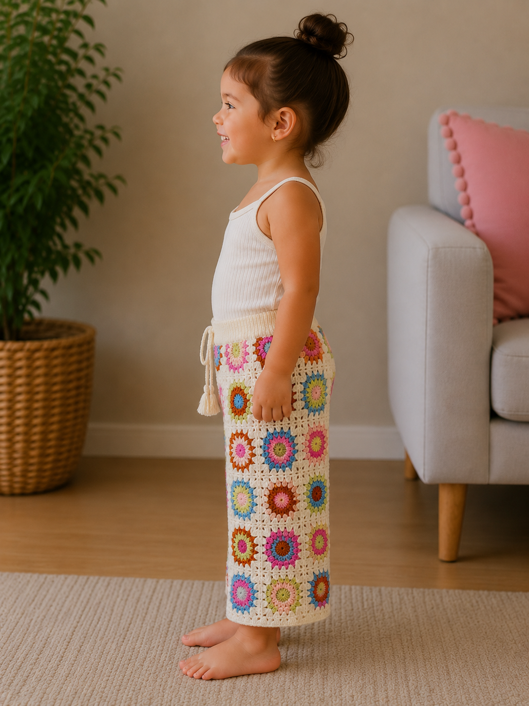 Colorful Floral Mosaic – Crochet Kids’ Pants
