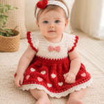 Sweet Hearts Crochet Baby Girl Dress with Headband