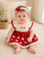 Sweet Hearts Crochet Baby Girl Dress with Headband