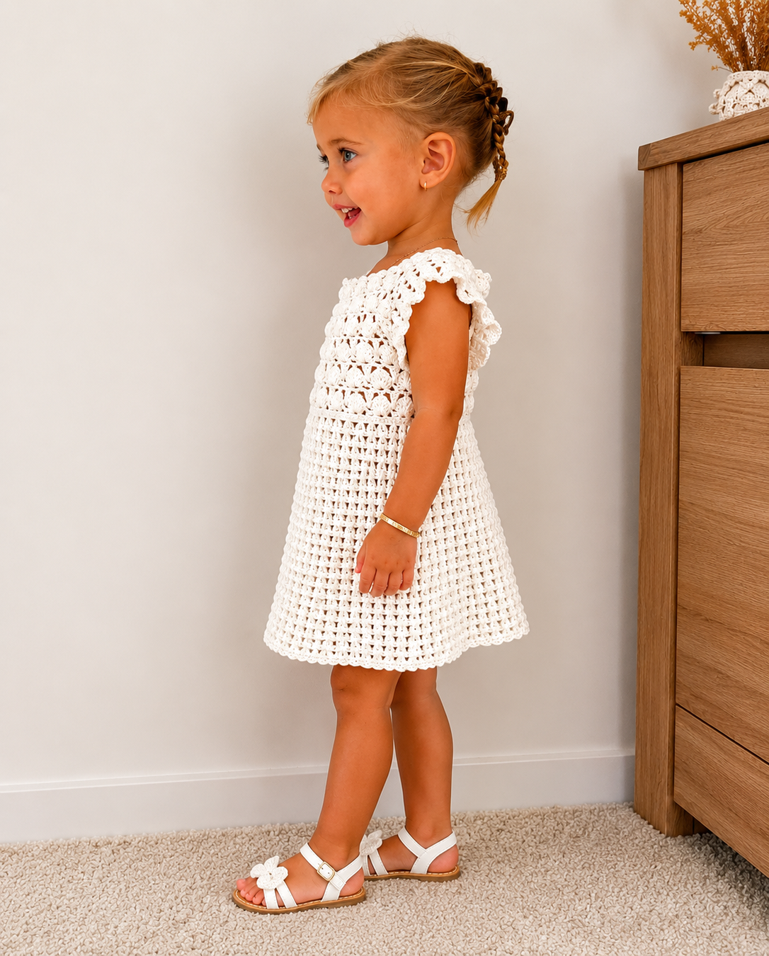 Girls Crochet Dress – White Summer Dress
