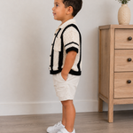 Crochet Polo Shirt – White & Black Striped
