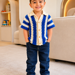 Crochet Polo Shirt – Royal Blue & White